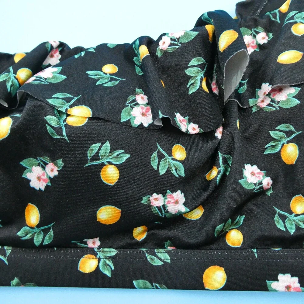 Victorias Secret Large Black Floral Single Shoulder Ruffle Padded Bikini Top New